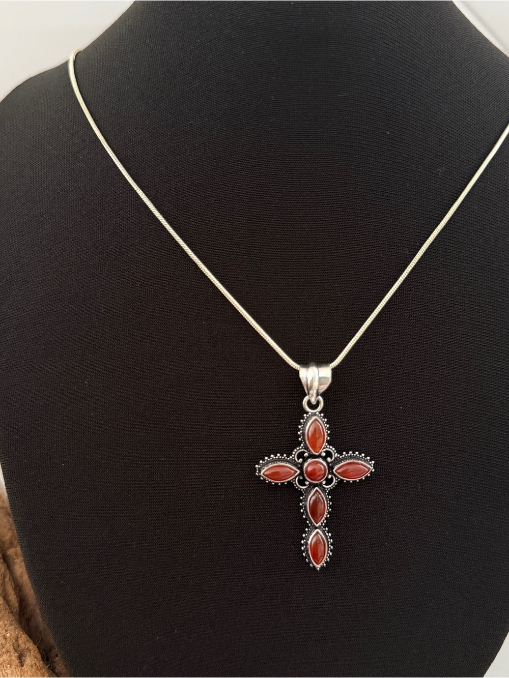 925 Sterling Silver Carnelian cross Necklace Gemstone Womens Jewelry